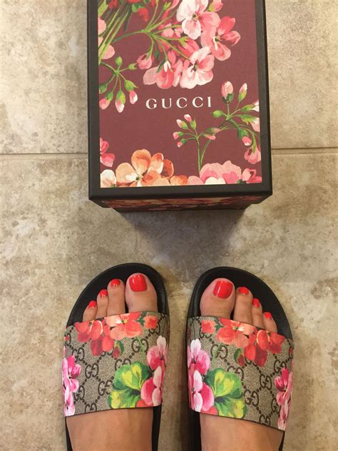 gucci flower slide|Gucci floral slides outfit.